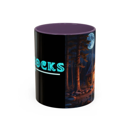 Cabin Campfire Coffee Mug — Moonlit Forest Rustic Ceramic Accent Mug (11/15oz) - 11oz / Purple - Mug