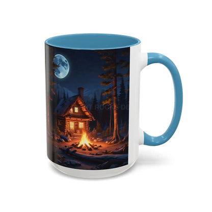 Cabin Campfire Coffee Mug — Moonlit Forest Rustic Ceramic Accent Mug (11/15oz) - Mug