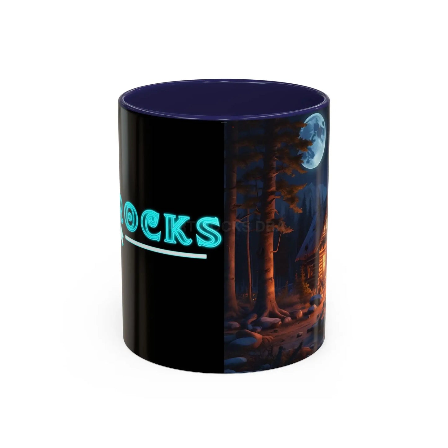 Cabin Campfire Coffee Mug — Moonlit Forest Rustic Ceramic Accent Mug (11/15oz) - 11oz / Navy - Mug
