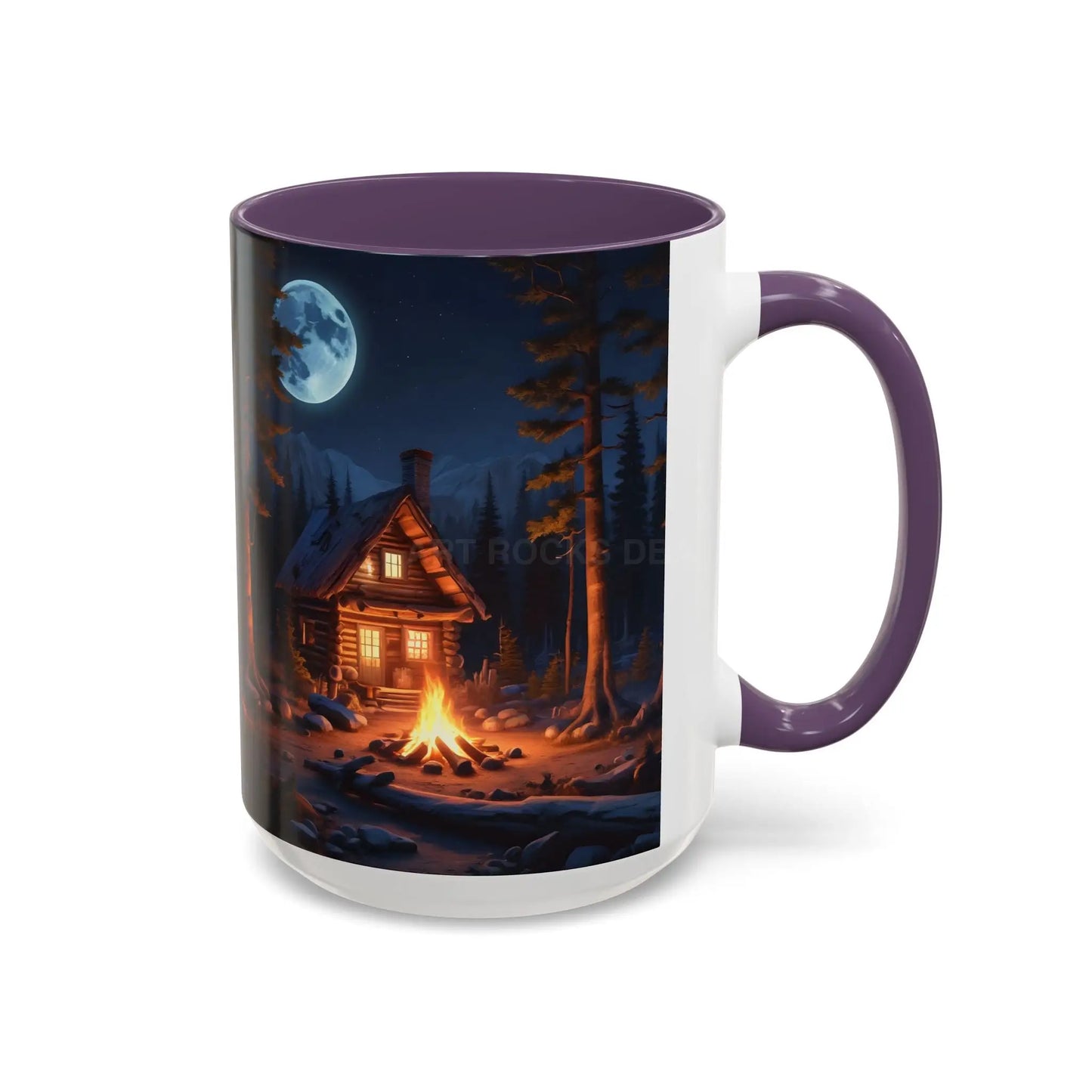 Cabin Campfire Coffee Mug — Moonlit Forest Rustic Ceramic Accent Mug (11/15oz) - Mug