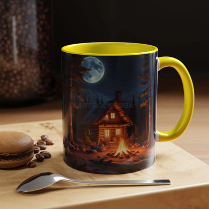 Cabin Campfire Coffee Mug — Moonlit Forest Rustic Ceramic Accent Mug (11/15oz) - Mug