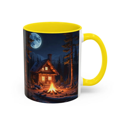 Cabin Campfire Coffee Mug — Moonlit Forest Rustic Ceramic Accent Mug (11/15oz) - Mug