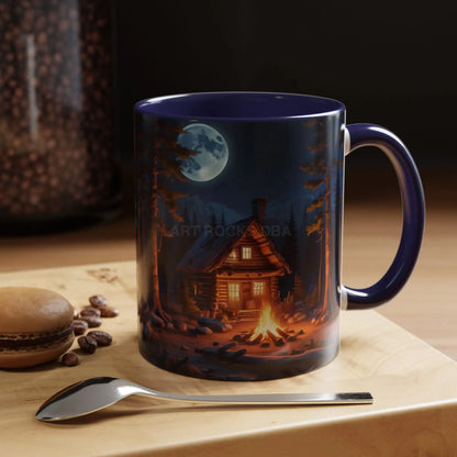 Cabin Campfire Coffee Mug — Moonlit Forest Rustic Ceramic Accent Mug (11/15oz) - Mug