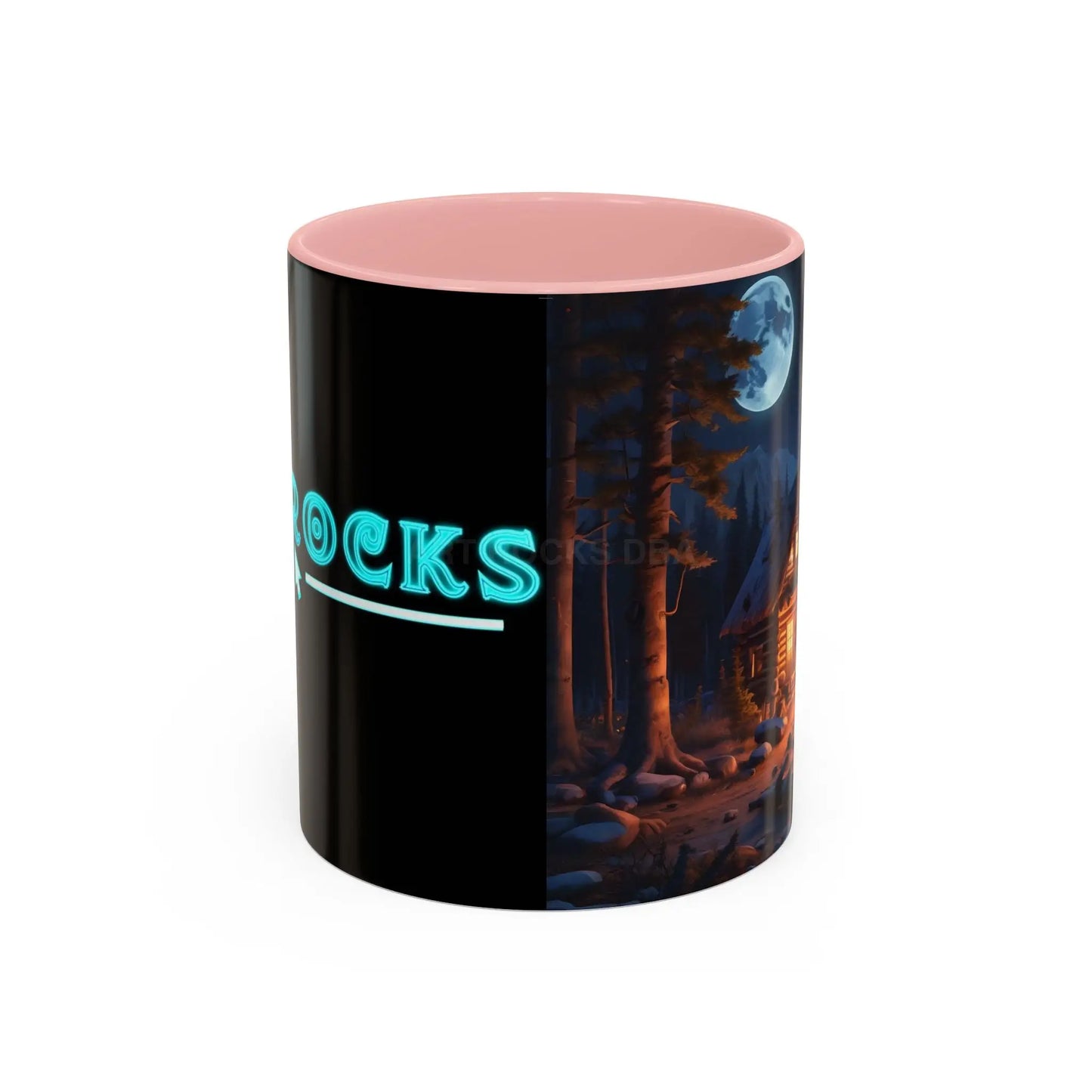 Cabin Campfire Coffee Mug — Moonlit Forest Rustic Ceramic Accent Mug (11/15oz) - 11oz / Pink - Mug