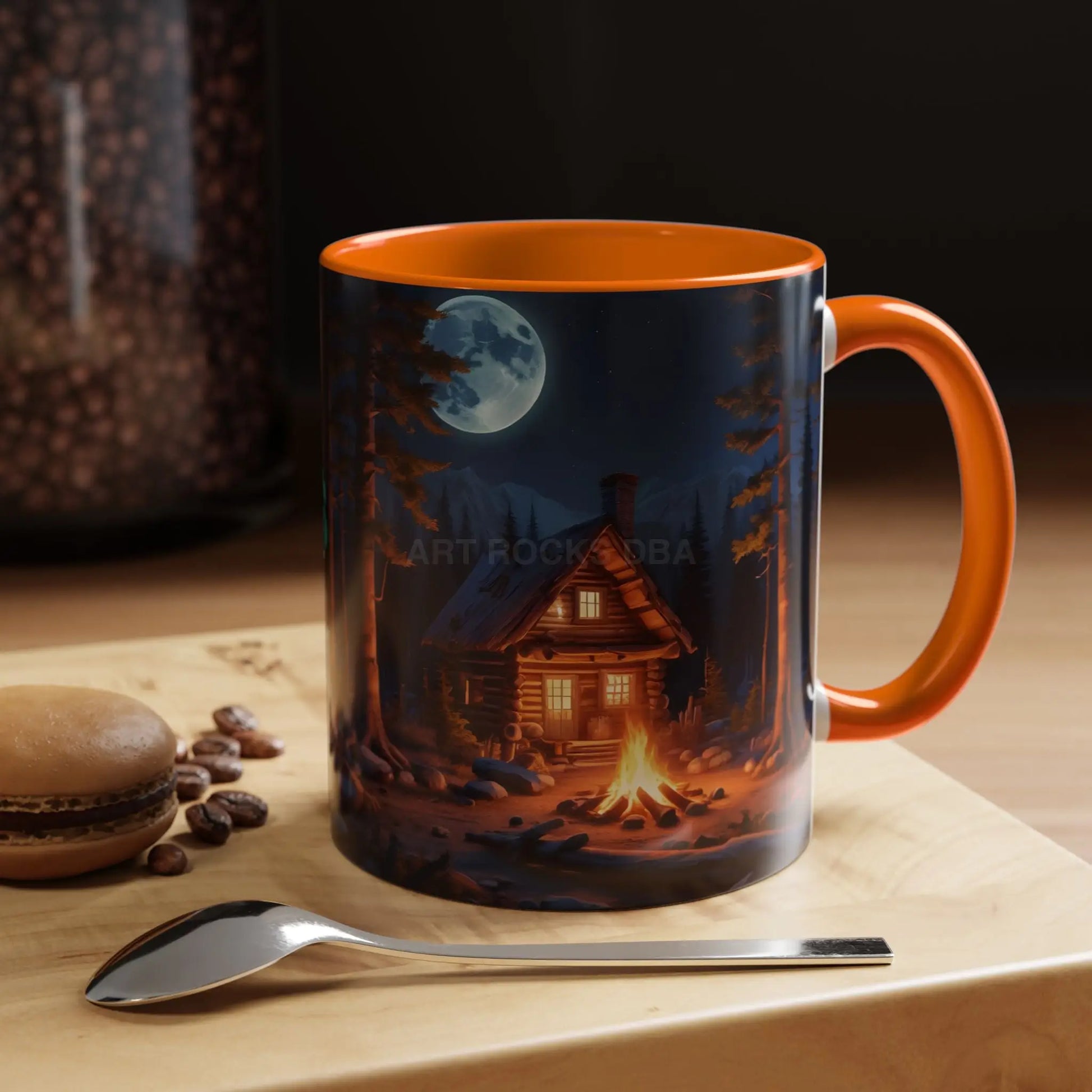 Cabin Campfire Coffee Mug — Moonlit Forest Rustic Ceramic Accent Mug (11/15oz) - Mug