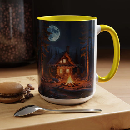 Cabin Campfire Coffee Mug — Moonlit Forest Rustic Ceramic Accent Mug (11/15oz) - Mug
