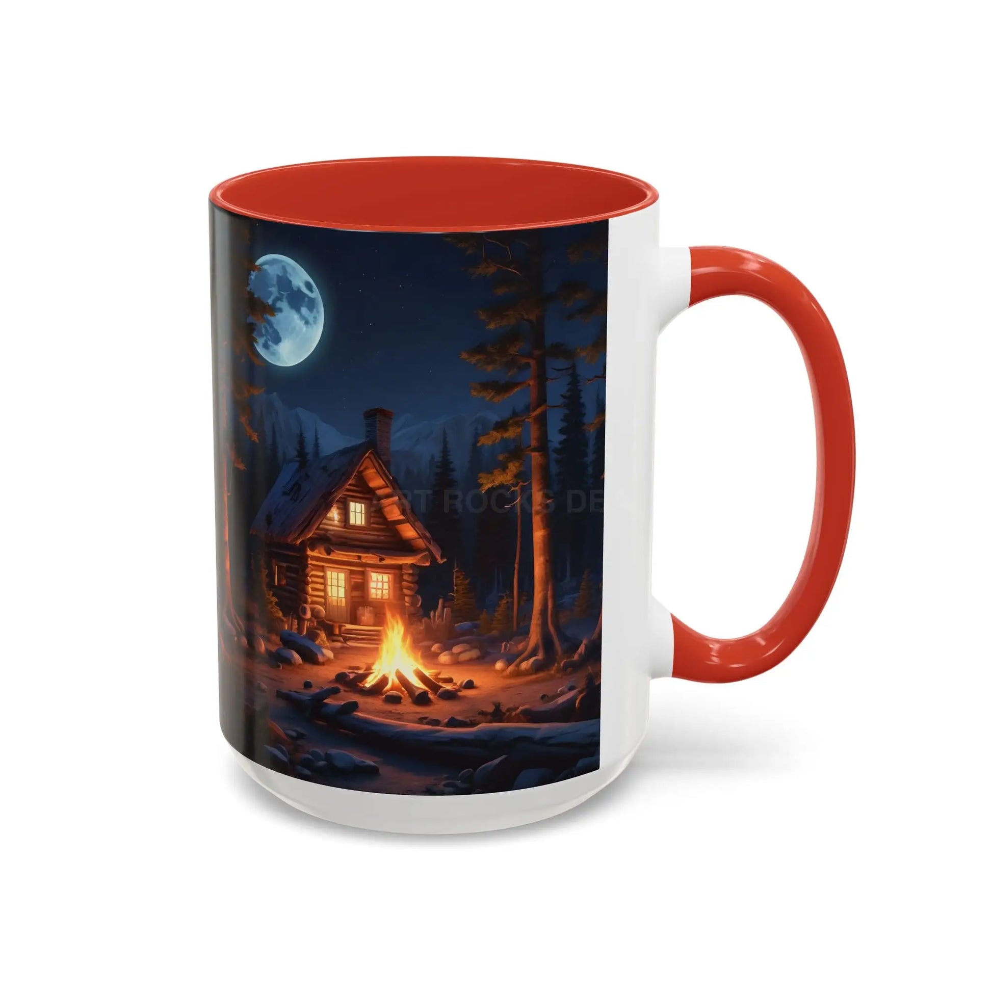 Cabin Campfire Coffee Mug — Moonlit Forest Rustic Ceramic Accent Mug (11/15oz) - Mug