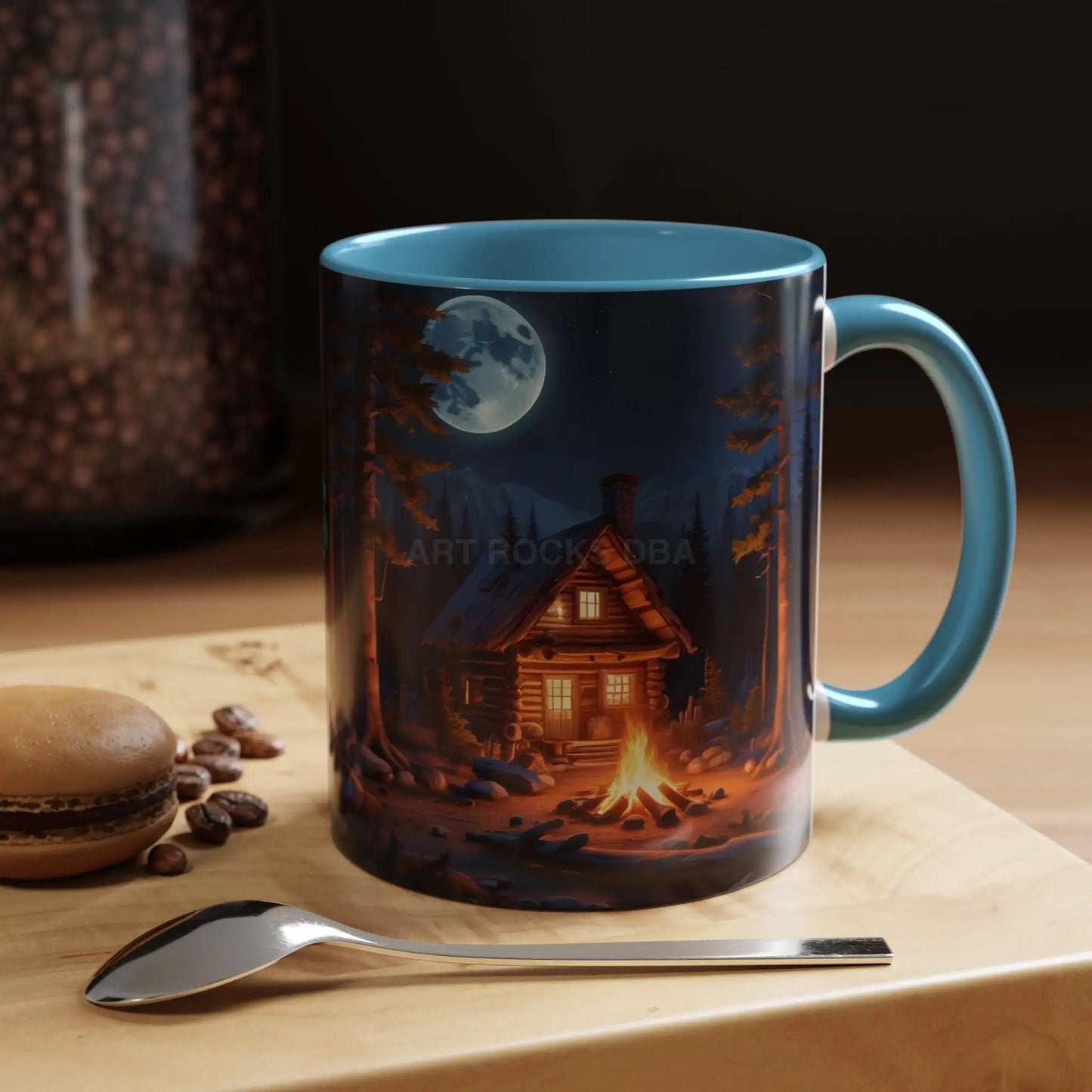Cabin Campfire Coffee Mug — Moonlit Forest Rustic Ceramic Accent Mug (11/15oz) - Mug