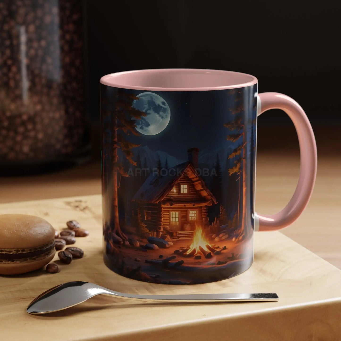 Cabin Campfire Coffee Mug — Moonlit Forest Rustic Ceramic Accent Mug (11/15oz) - Mug