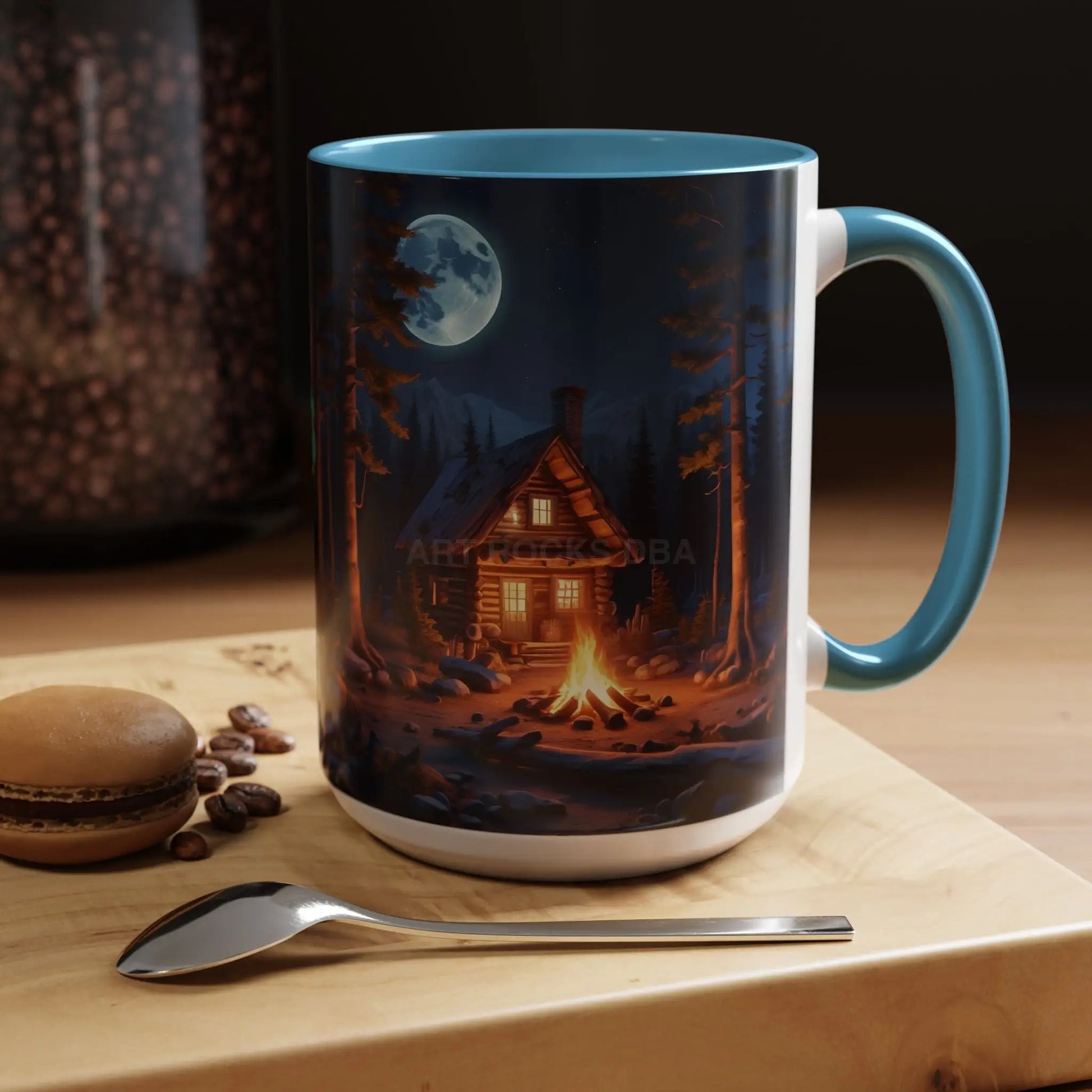 Cabin Campfire Coffee Mug — Moonlit Forest Rustic Ceramic Accent Mug (11/15oz) - Mug