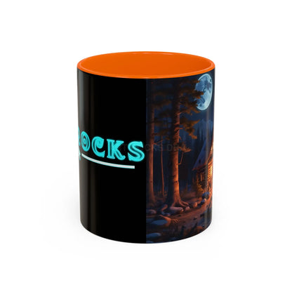 Cabin Campfire Coffee Mug — Moonlit Forest Rustic Ceramic Accent Mug (11/15oz) - 11oz / Orange - Mug