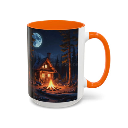 Cabin Campfire Coffee Mug — Moonlit Forest Rustic Ceramic Accent Mug (11/15oz) - Mug