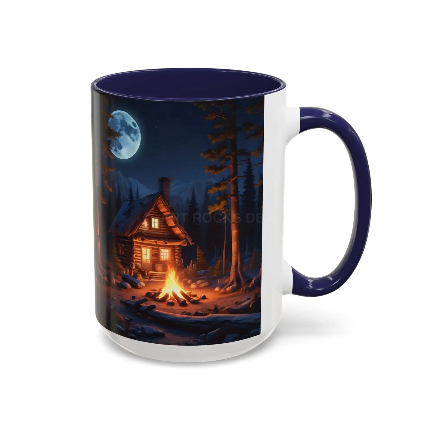Cabin Campfire Coffee Mug — Moonlit Forest Rustic Ceramic Accent Mug (11/15oz) - Mug
