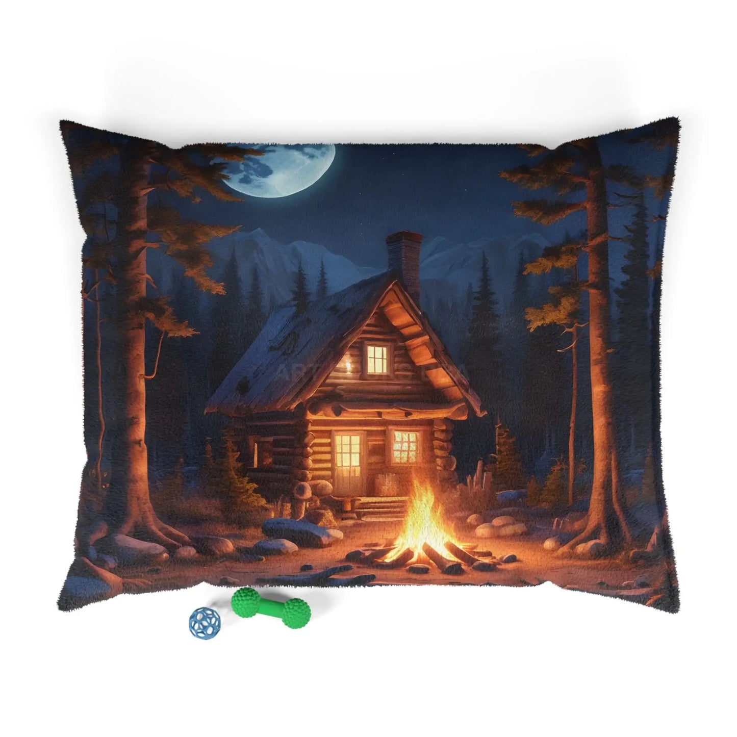 Cabin Campfire Pet Bed — Cozy Outdoor Log Cabin Dog/Cat Bed - 50’’ × 40’’ - Pets