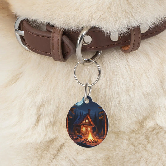 Cabin Campfire Pet Tag — Cozy Night Forest Dog ID Collar Charm - 1’’ - Pets