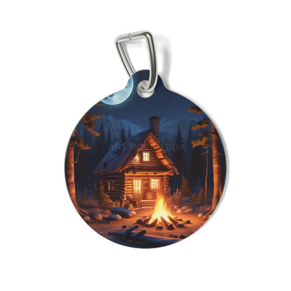 Cabin Campfire Pet Tag — Cozy Night Forest Dog ID Collar Charm - 1’’ - Pets