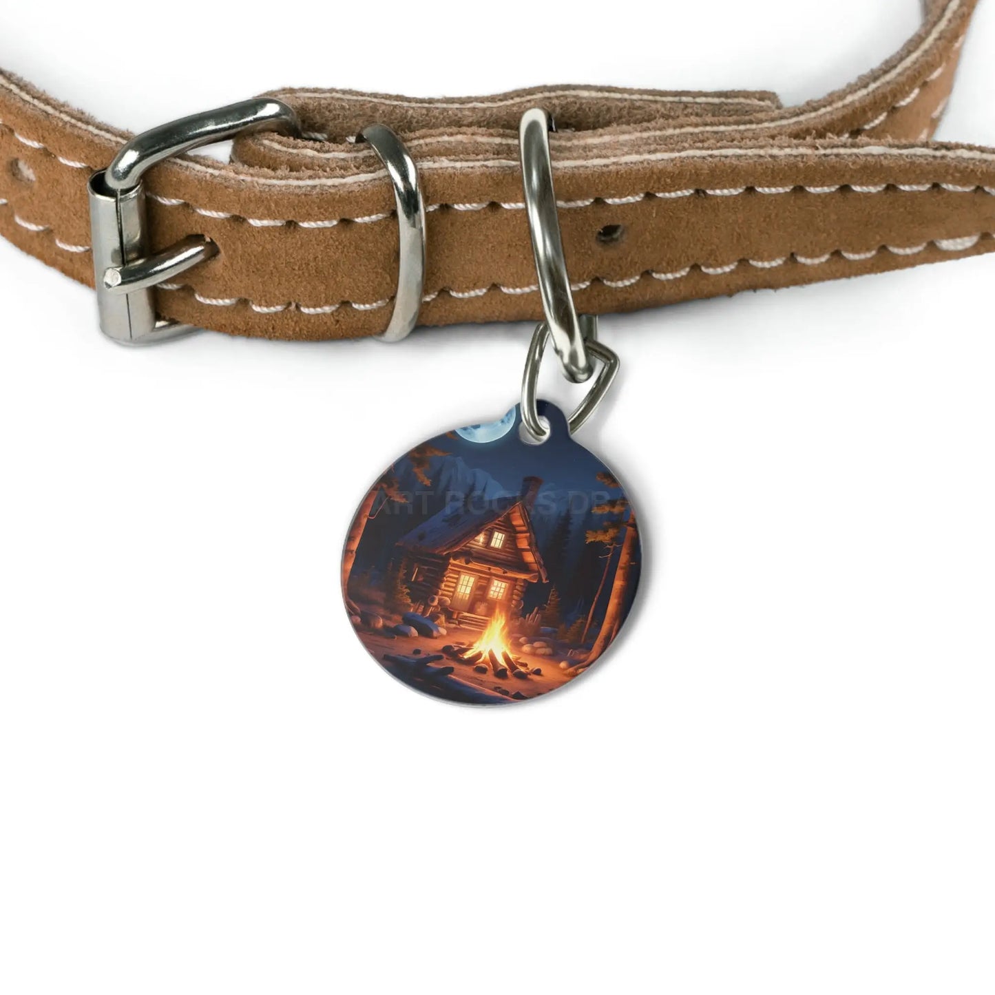 Cabin Campfire Pet Tag — Cozy Night Forest Dog ID Collar Charm - 1’’ - Pets