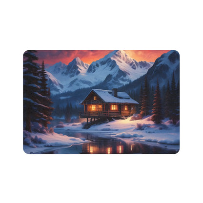 Cabin in Snow Pet Food Mat (12x18) — Cozy Winter Cabin Dog & Cat Feeding Mat - 12’’ × 18’’ / Rectangle - Pets