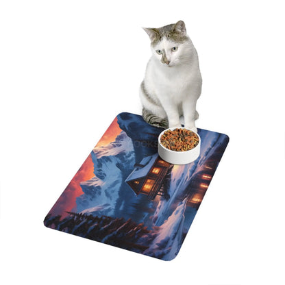 Cabin in Snow Pet Food Mat (12x18) — Cozy Winter Cabin Dog & Cat Feeding Mat - 12’’ × 18’’ / Rectangle - Pets