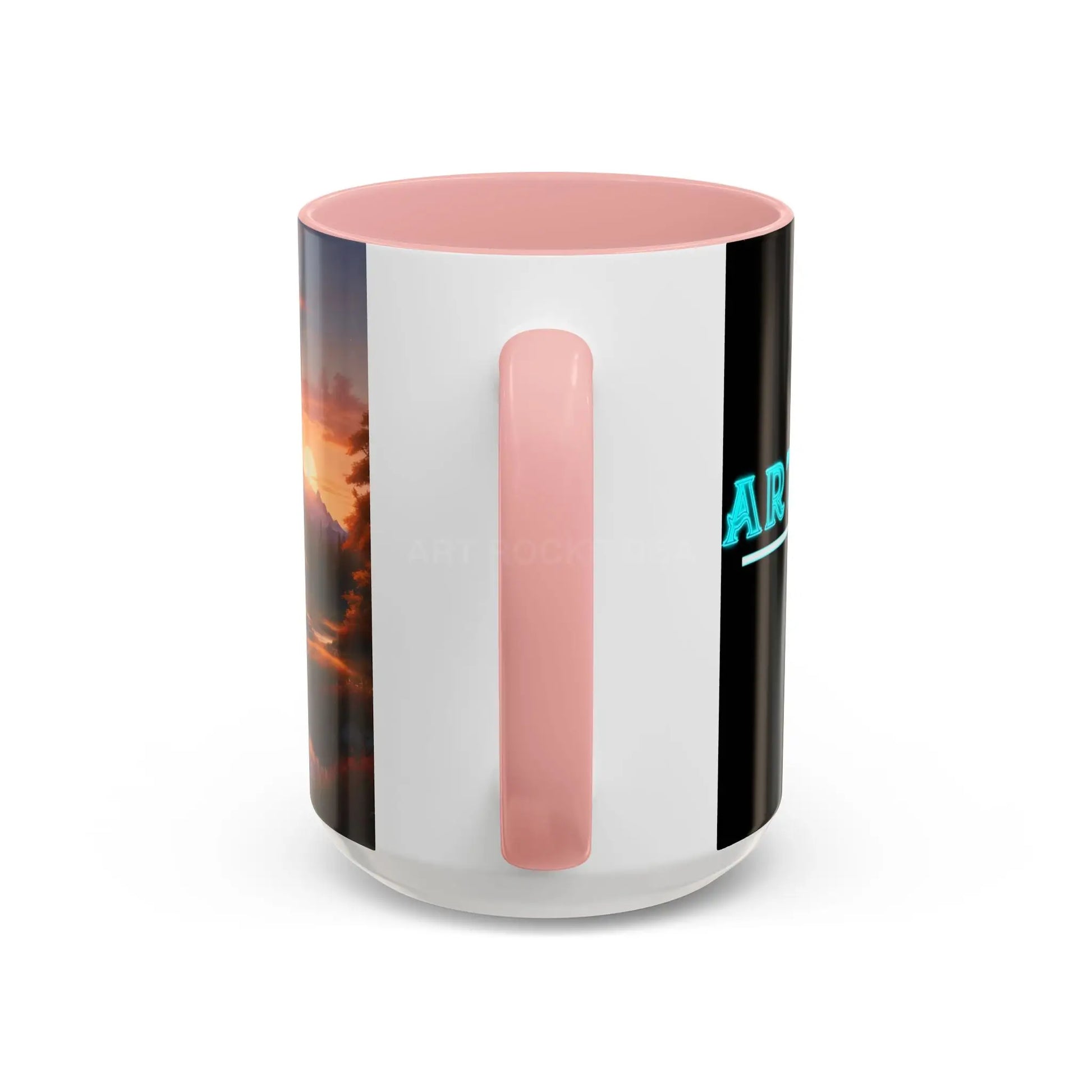 Cabin in the Mountains Sunset Accent Coffee Mug — Cozy Fall Cabin Scene (11/15oz) - Mug