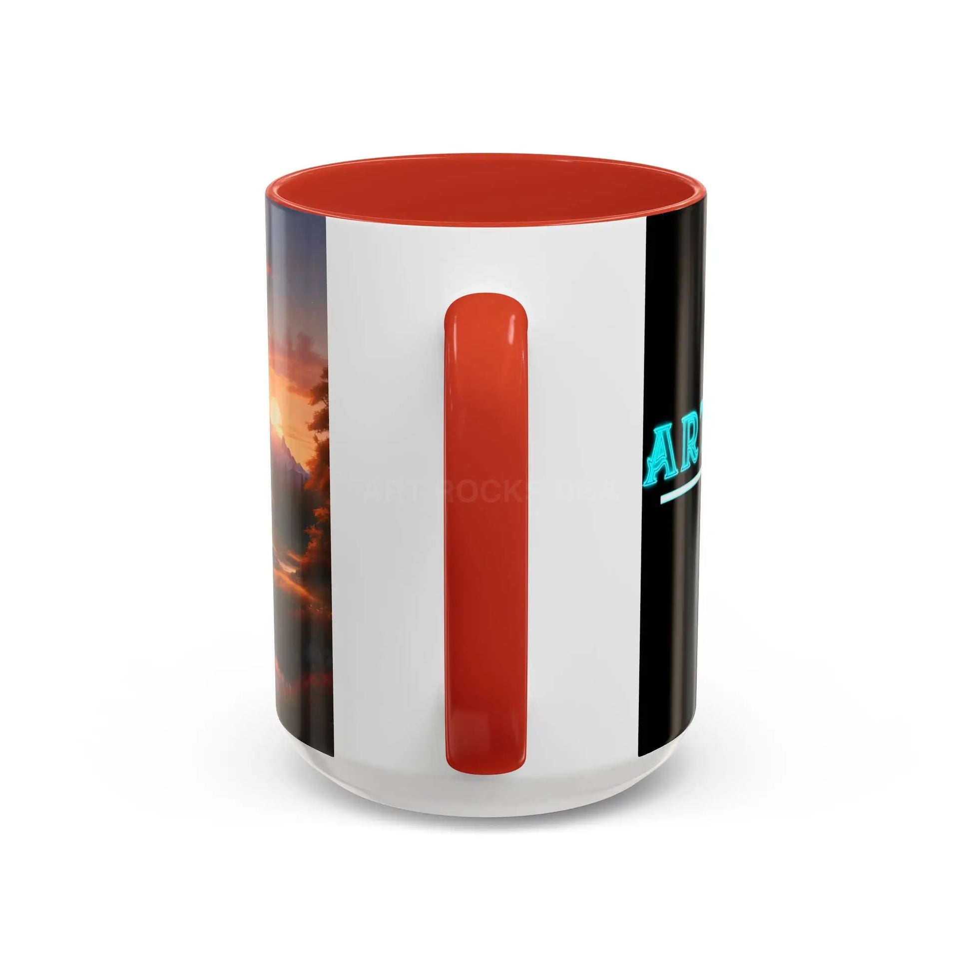 Cabin in the Mountains Sunset Accent Coffee Mug — Cozy Fall Cabin Scene (11/15oz) - Mug