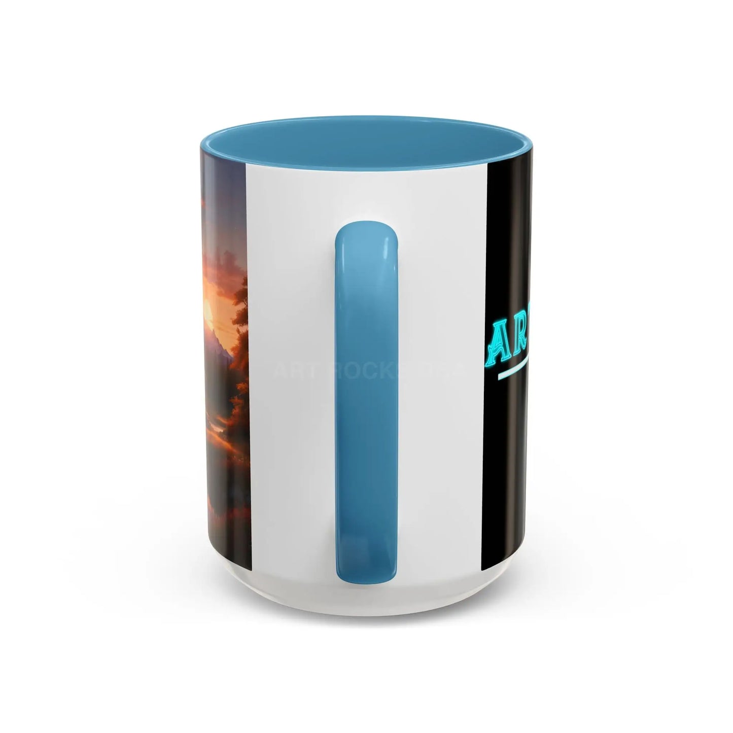 Cabin in the Mountains Sunset Accent Coffee Mug — Cozy Fall Cabin Scene (11/15oz) - Mug