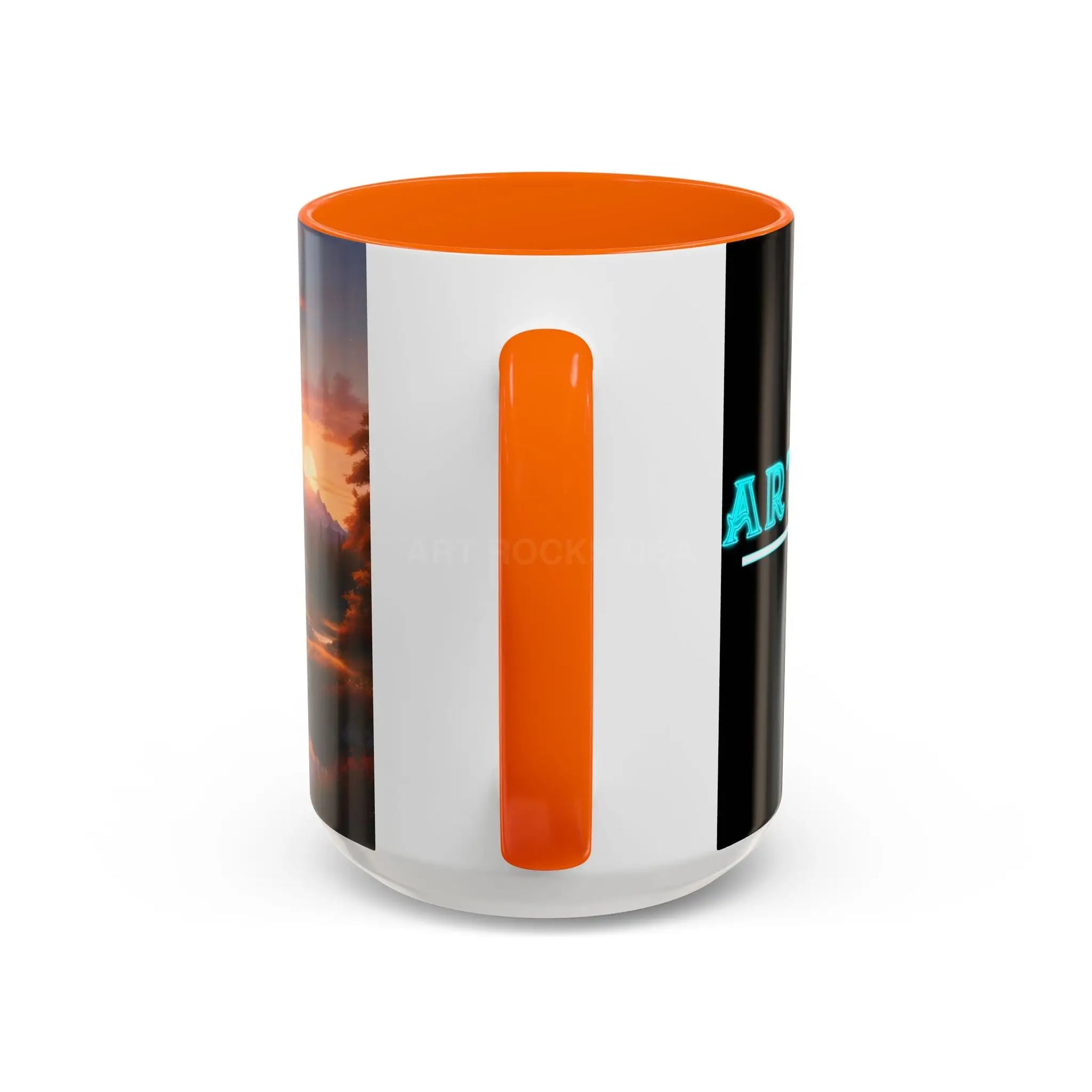 Cabin in the Mountains Sunset Accent Coffee Mug — Cozy Fall Cabin Scene (11/15oz) - Mug