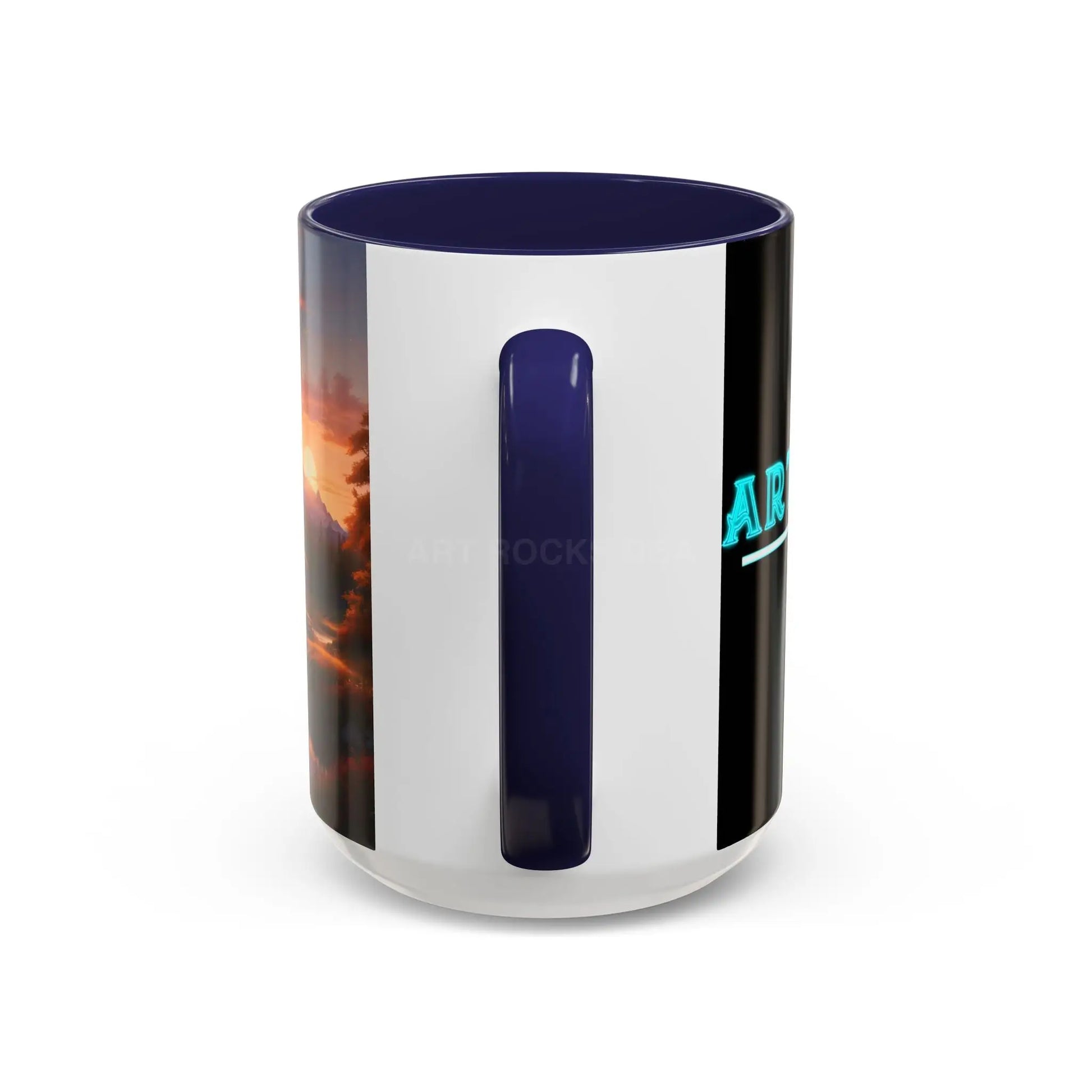 Cabin in the Mountains Sunset Accent Coffee Mug — Cozy Fall Cabin Scene (11/15oz) - Mug