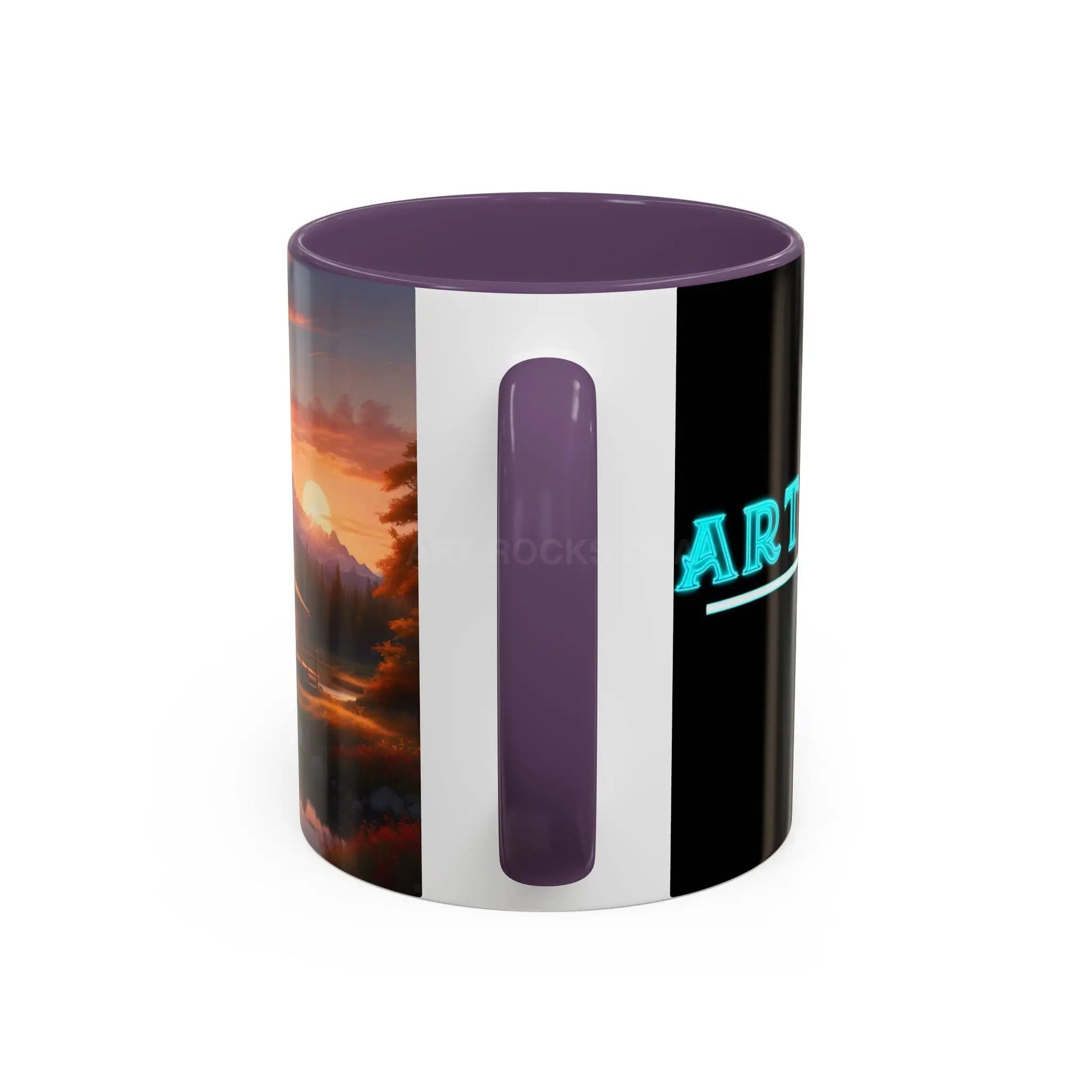 Cabin in the Mountains Sunset Accent Coffee Mug — Cozy Fall Cabin Scene (11/15oz) - Mug