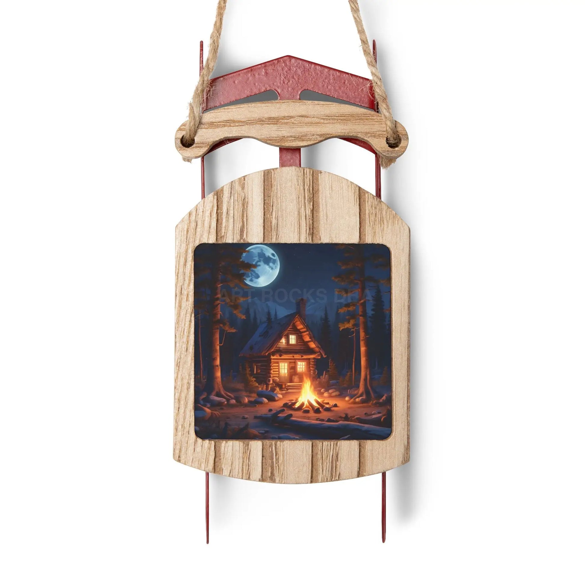 Cabin in the Woods Sled Ornament — Campfire Night Holiday Decor - 2.1’’ × 4.6’’ / 1 pc - Home Decor