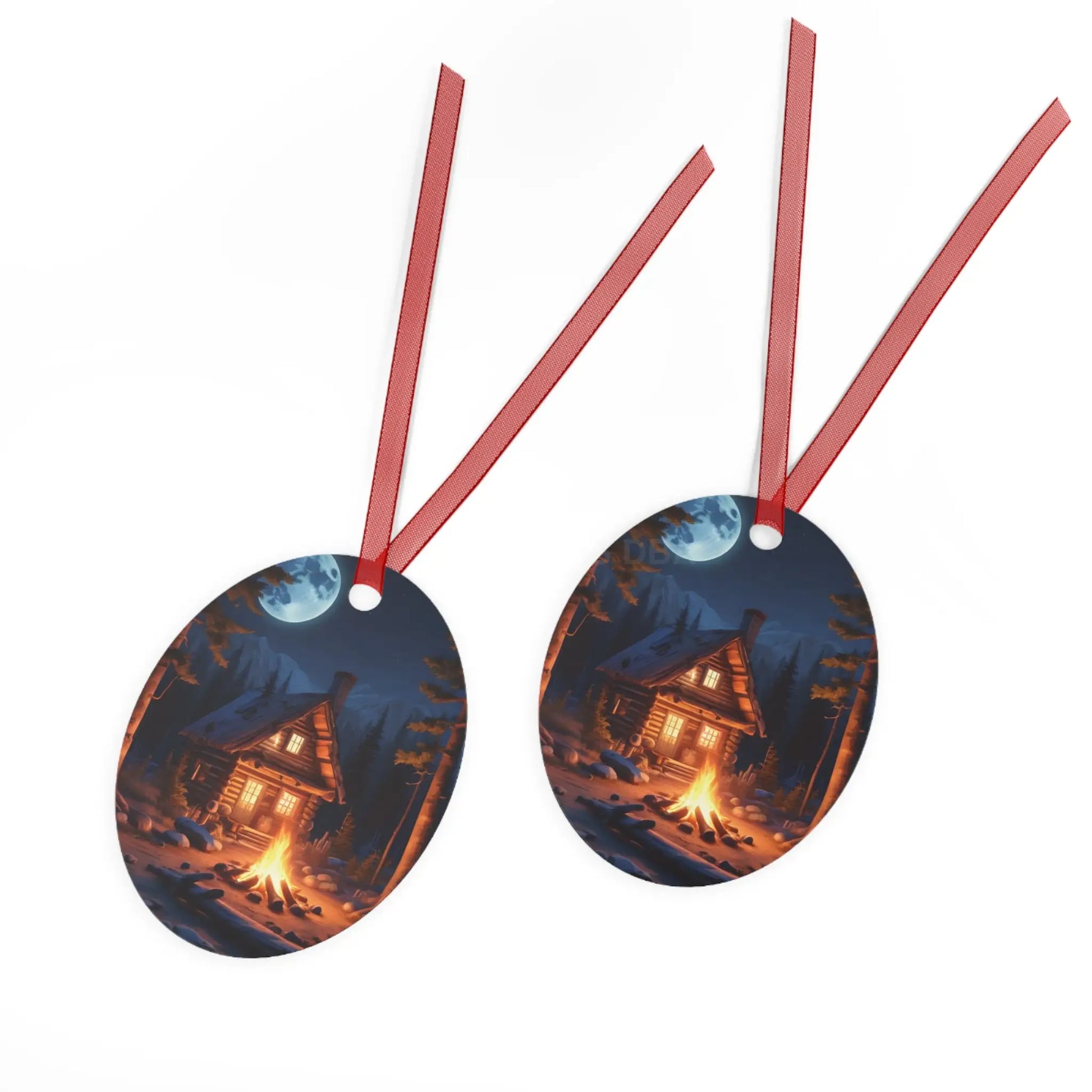 Cabin Night Metal Ornament — Cozy Campfire Lodge Holiday Decoration - Home Decor