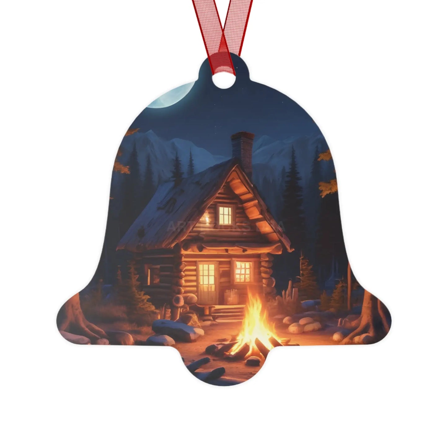 Cabin Night Metal Ornament — Cozy Campfire Lodge Holiday Decoration - Bell / One Size - Home Decor