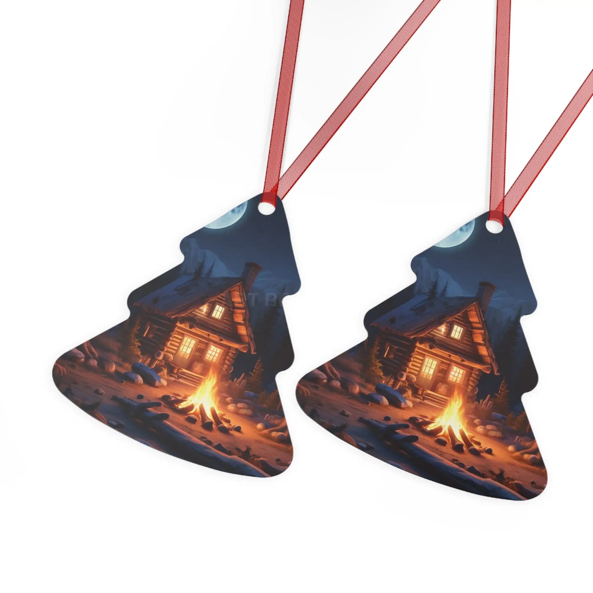 Cabin Night Metal Ornament — Cozy Campfire Lodge Holiday Decoration - Home Decor