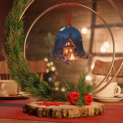 Cabin Night Metal Ornament — Cozy Campfire Lodge Holiday Decoration - Home Decor