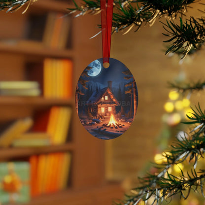 Cabin Night Metal Ornament — Cozy Campfire Lodge Holiday Decoration - Home Decor