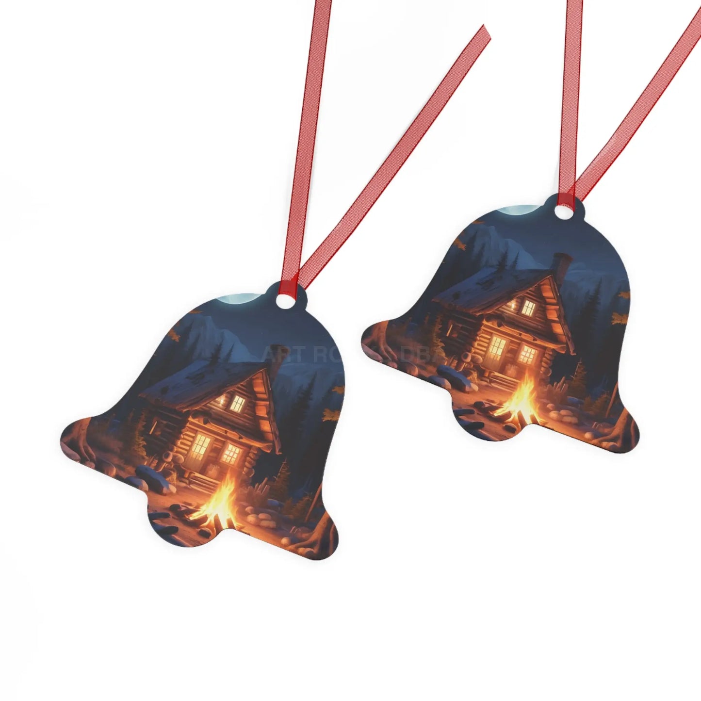 Cabin Night Metal Ornament — Cozy Campfire Lodge Holiday Decoration - Home Decor