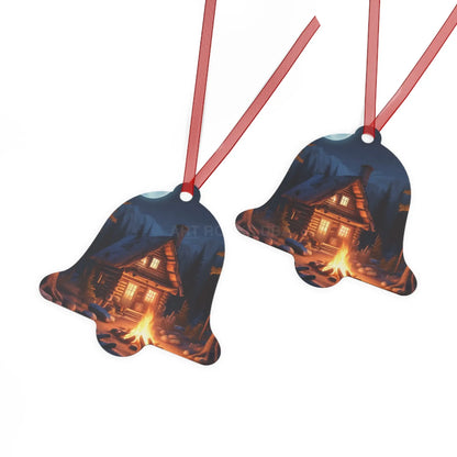 Cabin Night Metal Ornament — Cozy Campfire Lodge Holiday Decoration - Home Decor