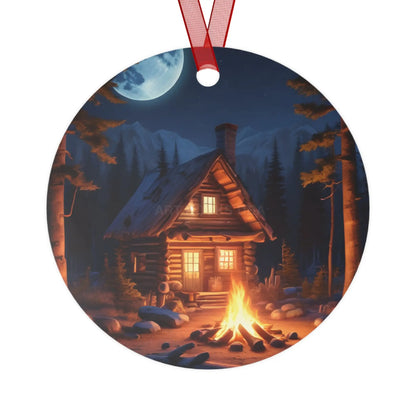 Cabin Night Metal Ornament — Cozy Campfire Lodge Holiday Decoration - Round / One Size - Home Decor