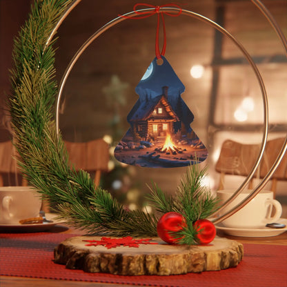 Cabin Night Metal Ornament — Cozy Campfire Lodge Holiday Decoration - Home Decor