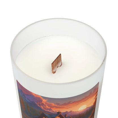 Cabin Sunset Candle — Frosted Glass 11oz - Home Decor
