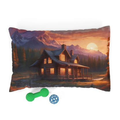 Cabin Sunset Pet Bed — Cozy Mountain Lodge Dog & Cat Bed - 28’’ × 18’’ - Pets