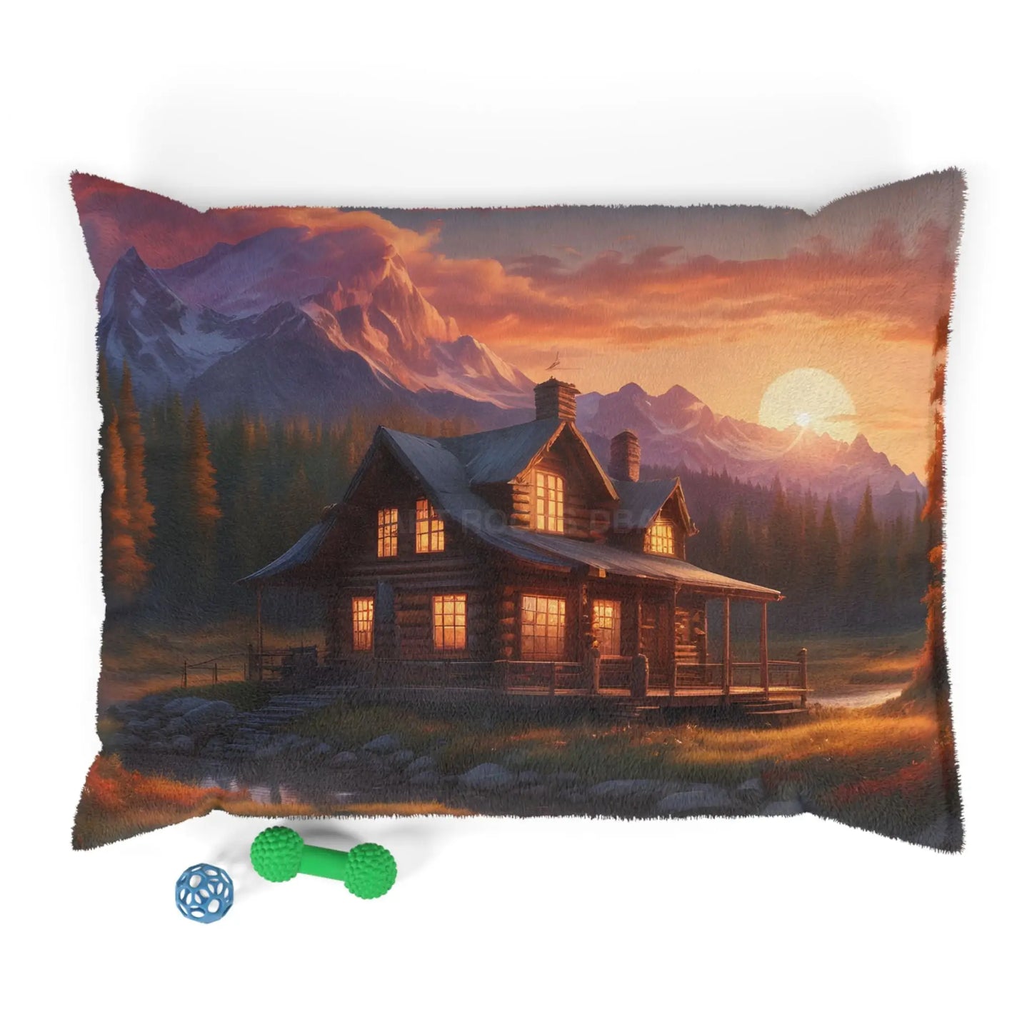 Cabin Sunset Pet Bed — Cozy Mountain Lodge Dog & Cat Bed - 40’’ × 30’’ - Pets