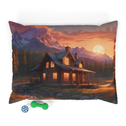 Cabin Sunset Pet Bed — Cozy Mountain Lodge Dog & Cat Bed - 40’’ × 30’’ - Pets