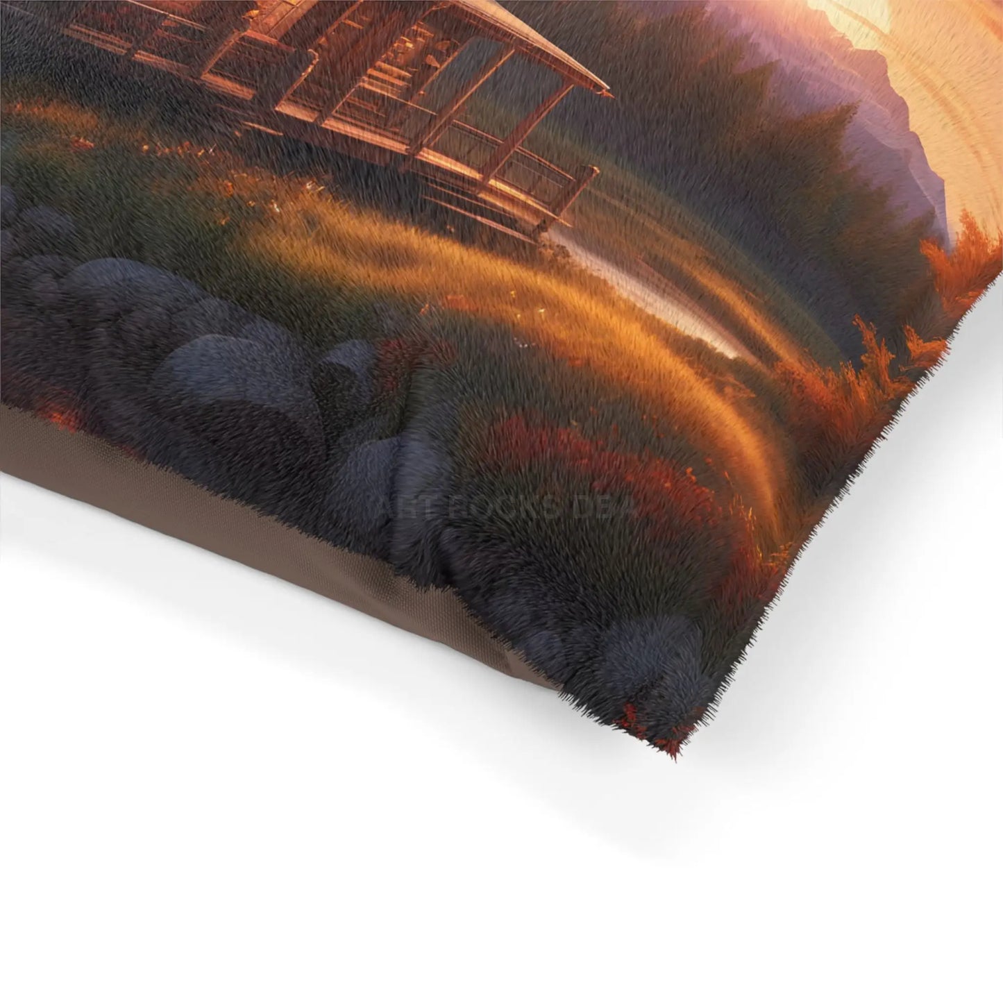 Cabin Sunset Pet Bed — Cozy Mountain Lodge Dog & Cat Bed - Pets