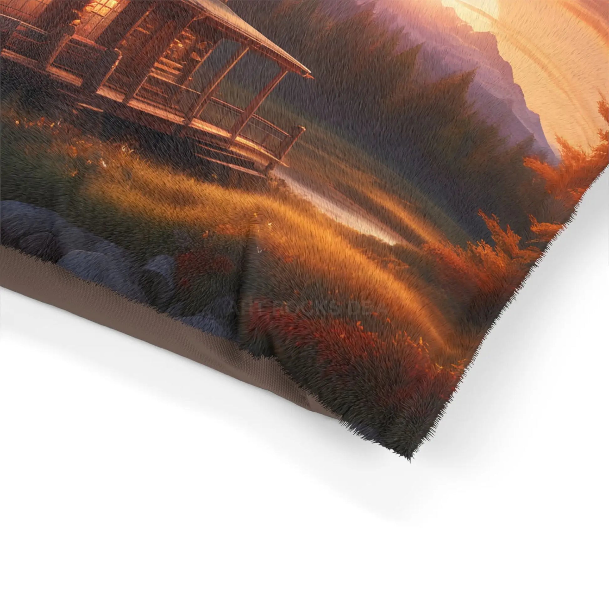 Cabin Sunset Pet Bed — Cozy Mountain Lodge Dog & Cat Bed - Pets