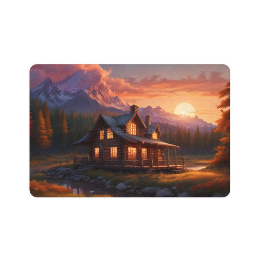 Cabin Sunset Pet Food Mat (12x18) — Rustic Mountain Dog & Cat Placemat - 12’’ × 18’’ / Rectangle - Pets