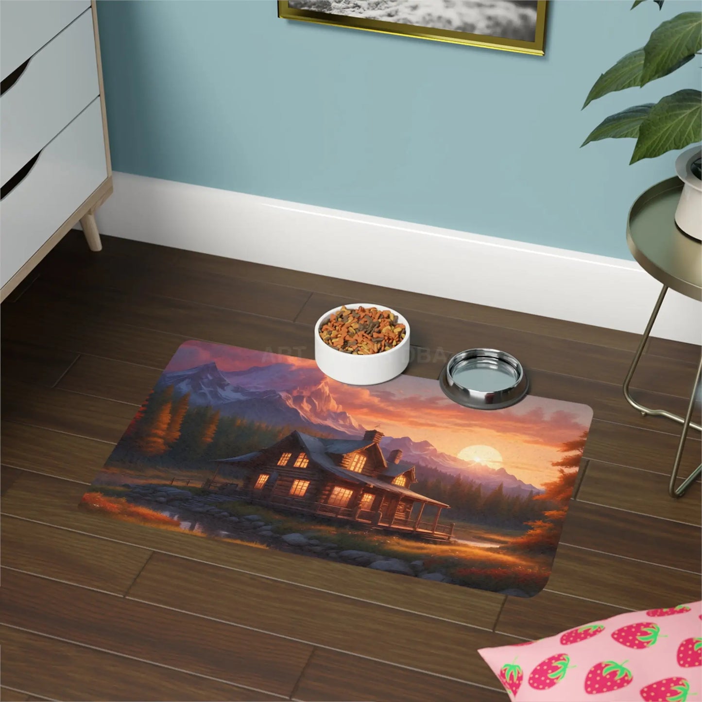 Cabin Sunset Pet Food Mat (12x18) — Rustic Mountain Dog & Cat Placemat - 12’’ × 18’’ / Rectangle - Pets