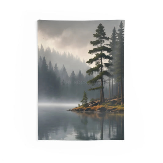 Calm Foggy Lake on a Rainy Day Wall Tapestry Nature Decor Home Aesthetic Living Room Wall Art Rustic Cabin Vibes Cozy