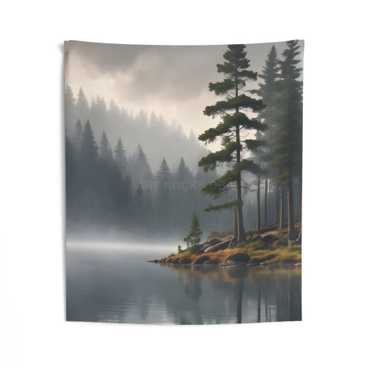 Calm Foggy Lake on a Rainy Day Wall Tapestry Nature Decor Home Aesthetic Living Room Wall Art Rustic Cabin Vibes Cozy