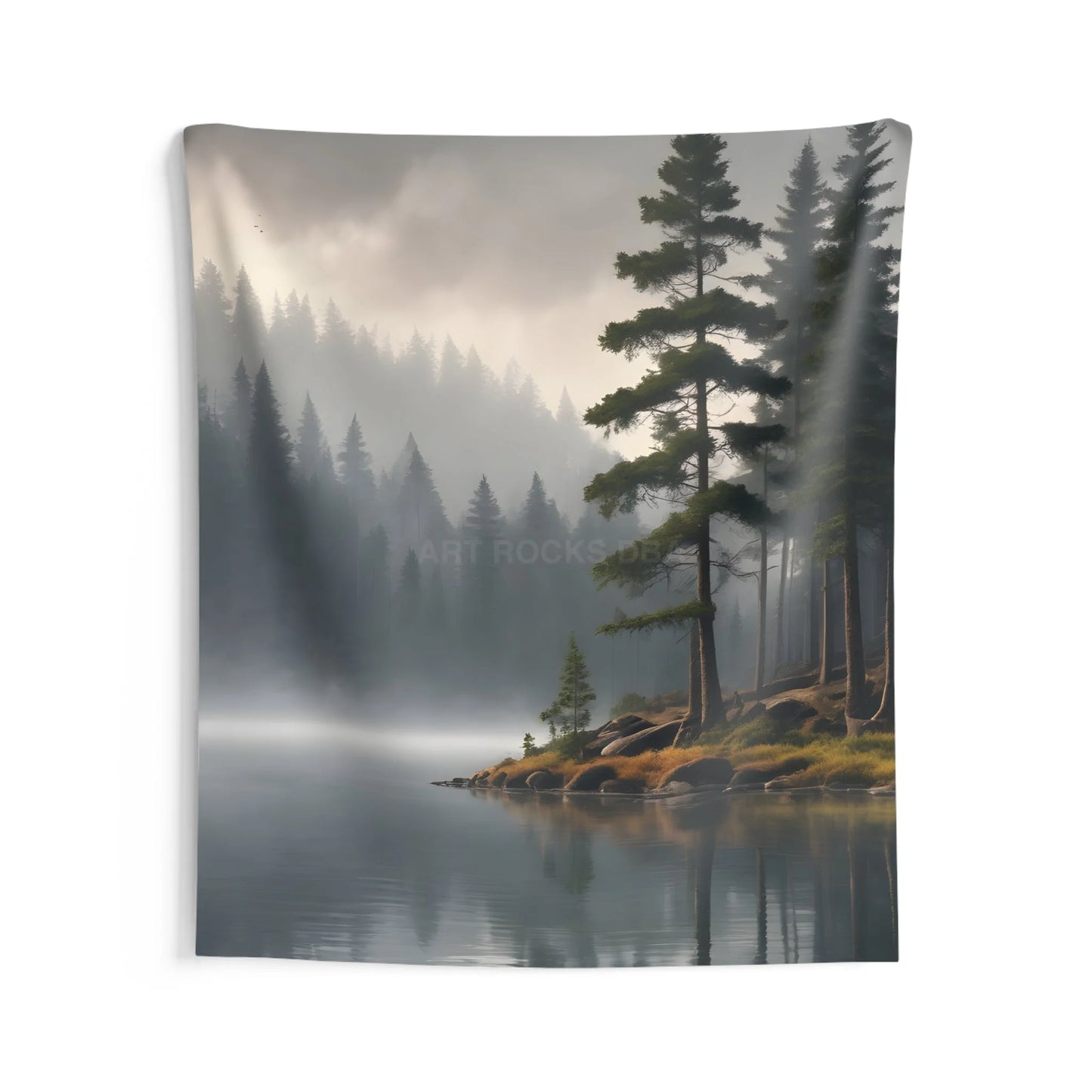 Calm Foggy Lake on a Rainy Day Wall Tapestry Nature Decor Home Aesthetic Living Room Wall Art Rustic Cabin Vibes Cozy